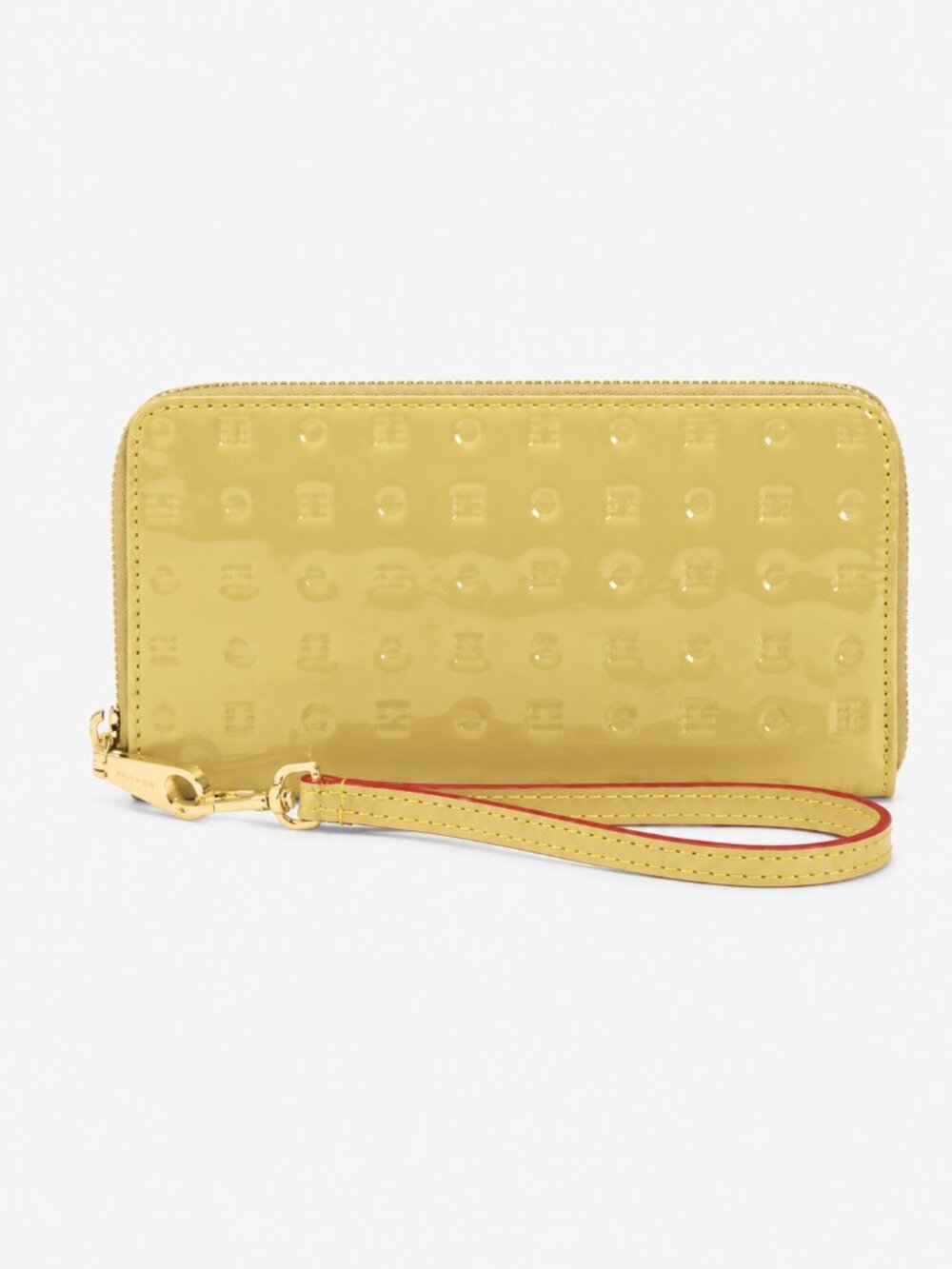 ARCADIA Italy Patent Leather Zip Around Embossed Wallet Wristlet Lime Yellow